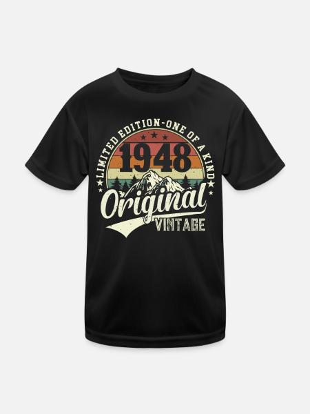 Vintage Birthday 1948 Retro - Kids Functional T-Shirt - black - Front
