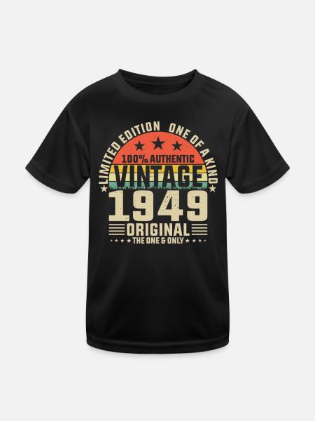 75th Birthday Vintage 1949 - Kids Functional T-Shirt - black - Front
