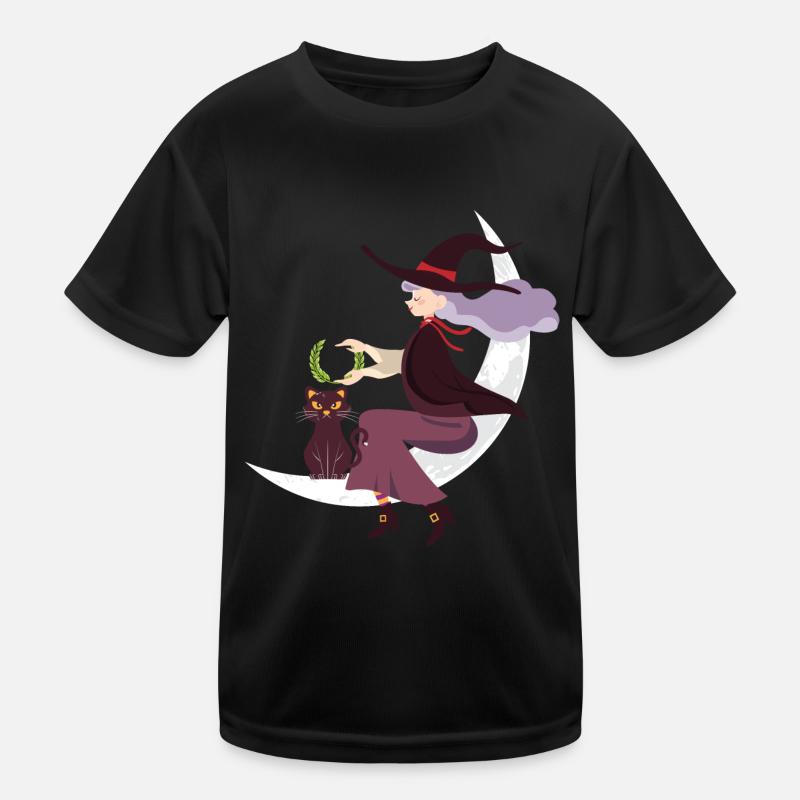 Sorcière chat d’Halloween T-shirt sport Enfant