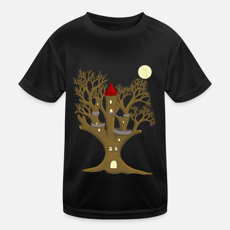 Fantasy Baumhaus Wald Baum Kind Kinder Märchen - Kinder Funktions-T-Shirt - Schwarz