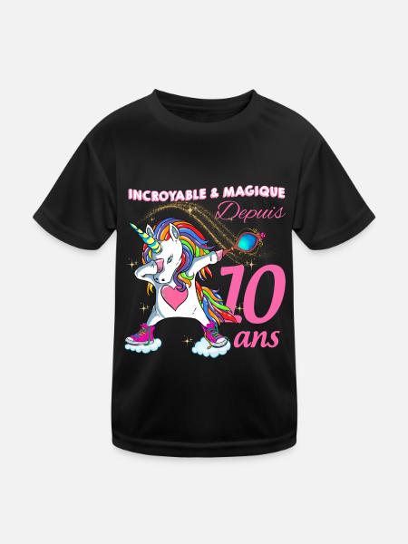 Incroyable et magique Depuis 10 ans Licorne - T-shirt sport Enfant - noir - Devant