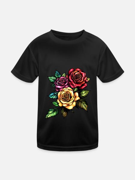 Rosen Blumen Liebe - Kinder Funktions-T-Shirt - Schwarz - Vorne