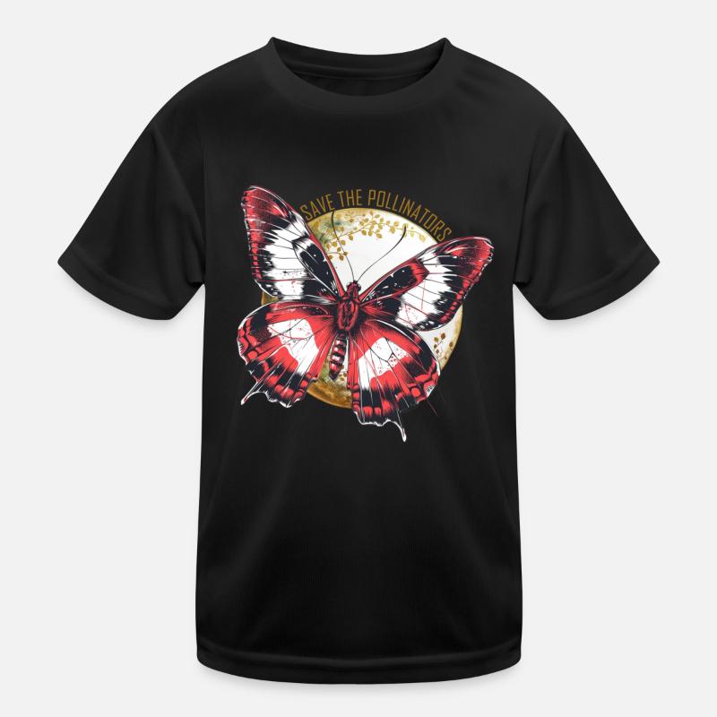 Save the Pollinators - Red Butterfly - Kids Functional T-Shirt - black