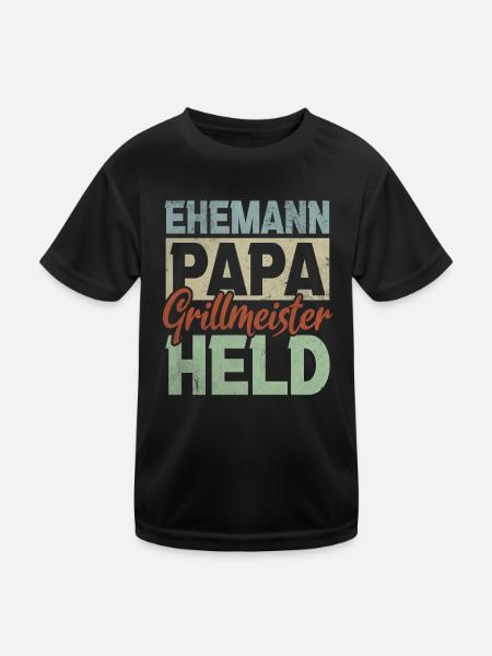 Ehemann Papa Grillmeister Held Familienvater Dad - Kinder Funktions-T-Shirt - Schwarz - Vorne