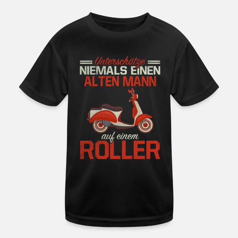Unterschätze Niemals Alten Mann Roller Rollerfahrt - Kinder Funktions-T-Shirt - Schwarz