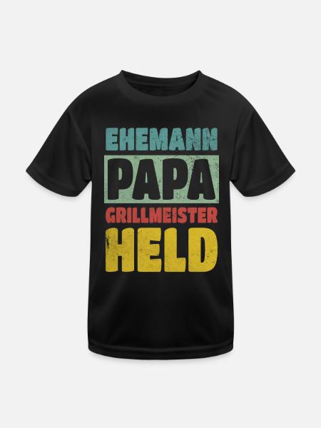 Ehemann Papa Grillmeister Held Retro Vatertag - Kinder Funktions-T-Shirt - Schwarz - Vorne