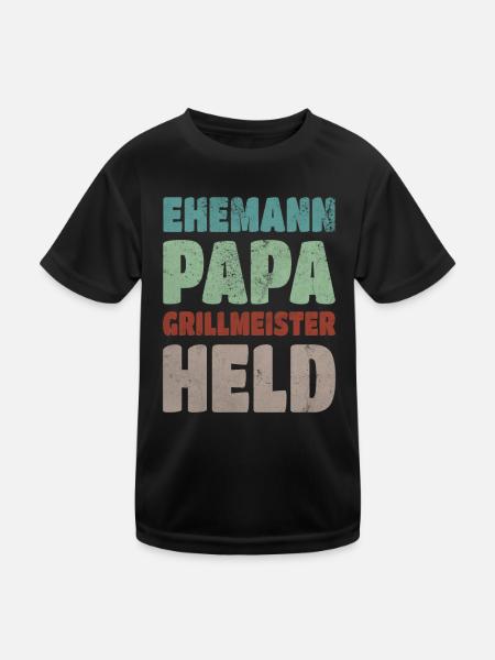 Ehemann Papa Grillmeister Held Retro Vatertag - Kinder Funktions-T-Shirt - Schwarz - Vorne