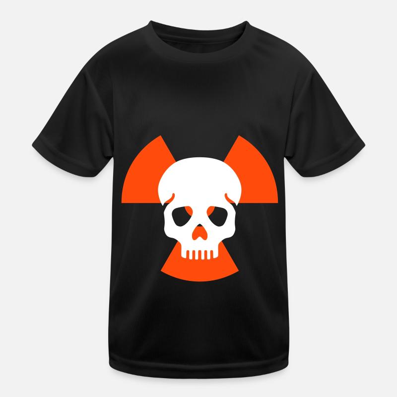Schädel ohne Unterkiefer vor Strahlenwarnzeichen Kinder Funktions-T-Shirt