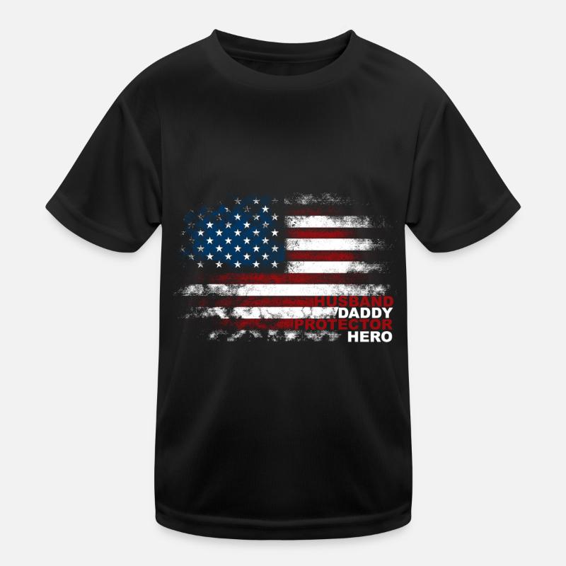 USA Husband Daddy Protector Hero Kids Functional T-Shirt