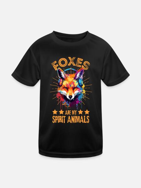 Fuchs mit Kopfhörer - Kinder Funktions-T-Shirt - Schwarz