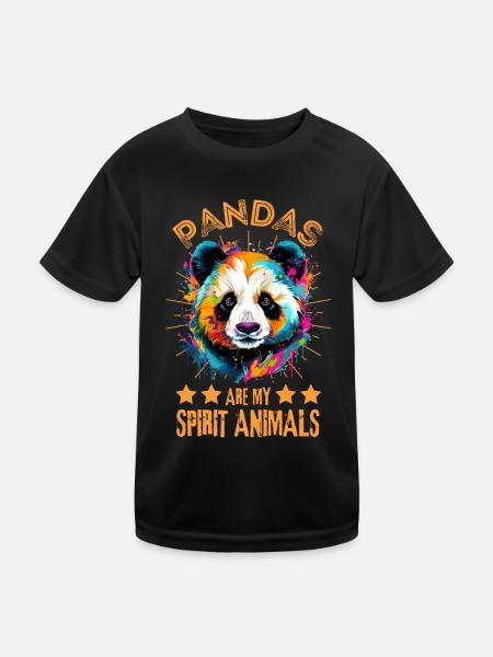 Bunter Panda Farbkleckse Farbspritzer - Kinder Funktions-T-Shirt - Schwarz - Vorne