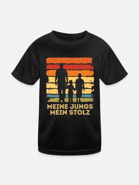 Father with two sons vintage Father's Day - Kids Functional T-Shirt - black - Front
