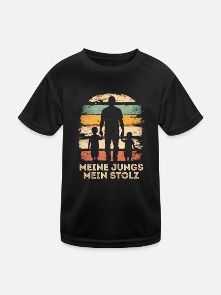 Father with two sons vintage Father's Day - Kids Functional T-Shirt - black - Front