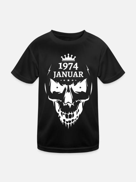 Januar 1974 Totenkopf - Kinder Funktions-T-Shirt - Schwarz - Vorne