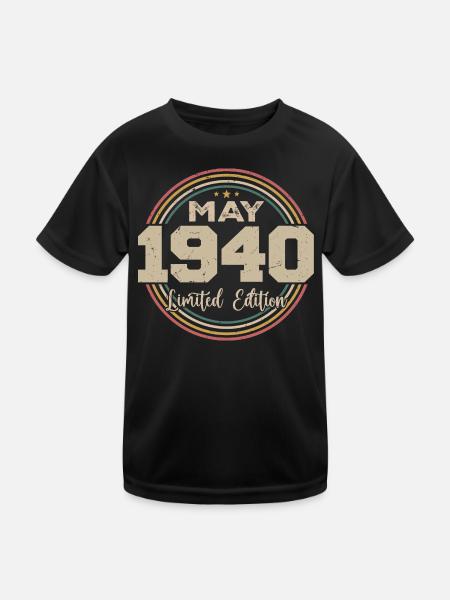 May 1940 Vintage Born In May 1940 Anniversary - Kids Functional T-Shirt - black - Front