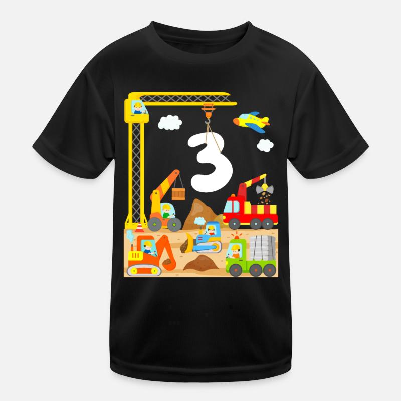 Construction site Vehicles Excavator crane 3 years birthday Kids Functional T-Shirt
