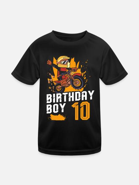 Dirt Bike Motocross 10 Years Old 10th Birthday Boy - Kinder Funktions-T-Shirt - Schwarz - Vorne