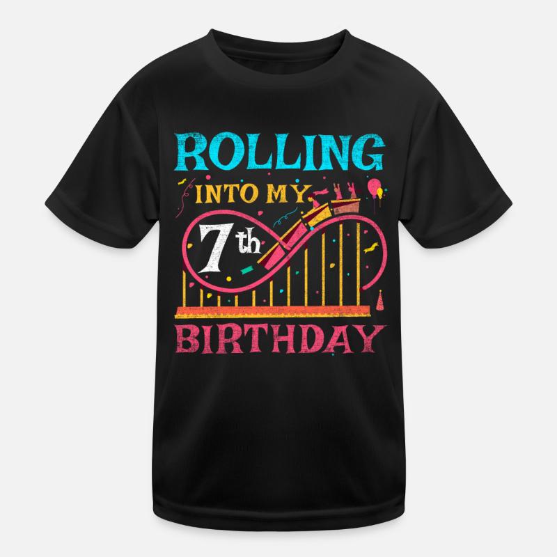 Roller Coaster Kid - Rolling Into My 7th Birthday Kinder Funktions-T-Shirt