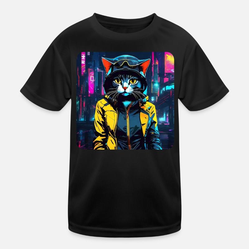 Cute Cyberpunk Cat Kids Functional T-Shirt