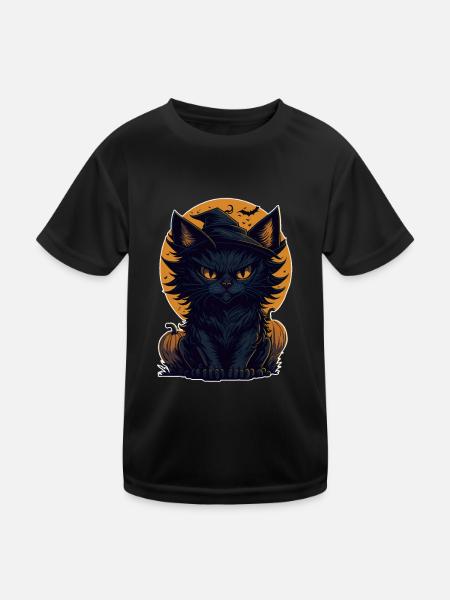 Cat Black Cat Halloween - Kids Functional T-Shirt - black - Front
