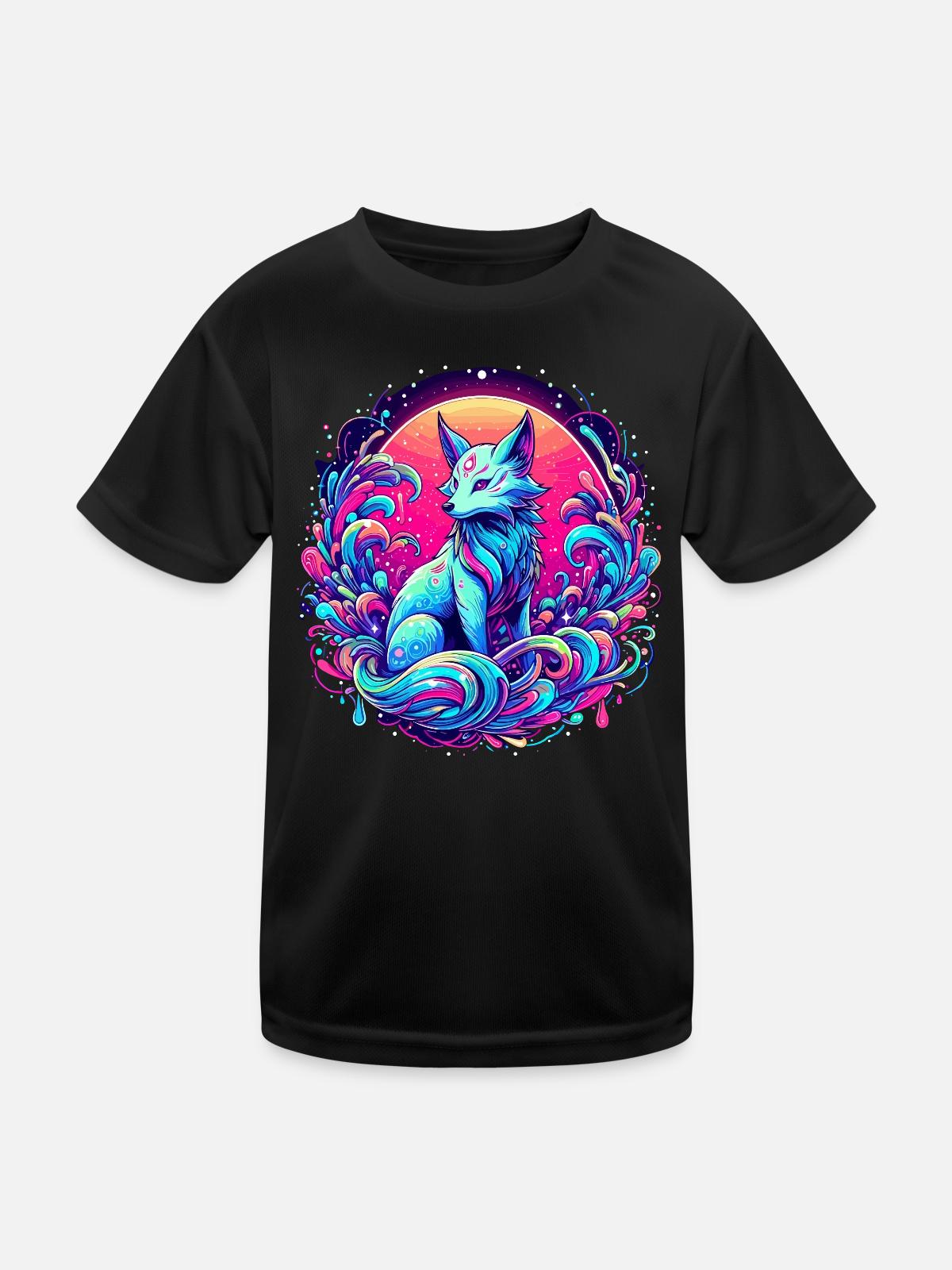 Fox Art Psychedelic - Kids Functional T-Shirt - black - Front