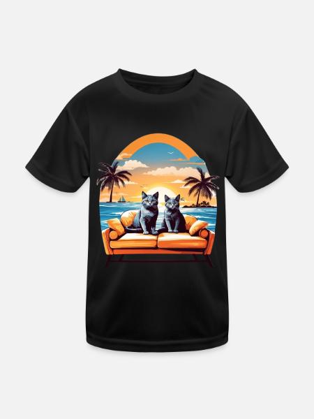 Katzen am Meer - Kinder Funktions-T-Shirt - Schwarz - Vorne