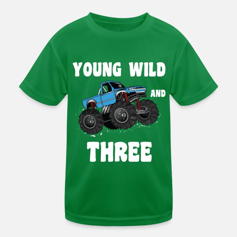 Young Wild And Three - 3.Geburtstag Kinder Truck Kinder Funktions-T-Shirt