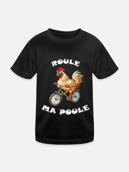 Roule ma poule, poule sur un velo, humour cycliste - T-shirt sport Enfant - noir - Devant