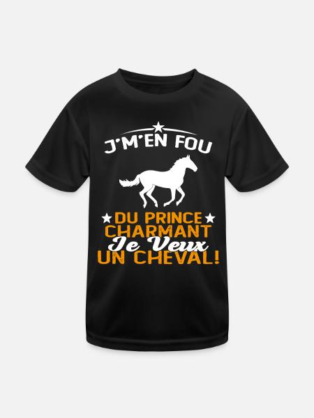 J'm'en Fou Du Prince Charmant Je Veux Un Cheval - T-shirt sport Enfant - noir - Devant