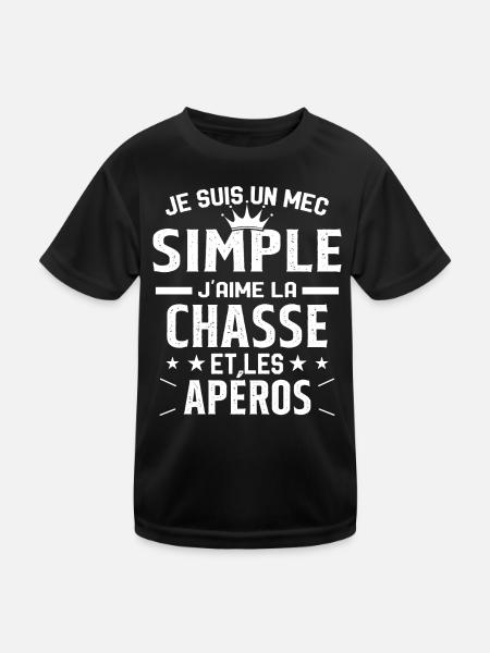 Un mec Simple J'aime la Chasse et les Apéros - T-shirt sport Enfant - noir - Devant