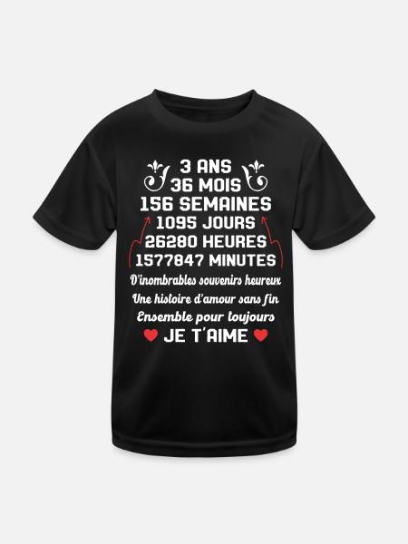 Couple 3 Ans amour Anniversaire de mariage Cadeau - T-shirt sport Enfant - noir - Devant