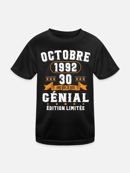 30 Ans Anniversaire Vintage Né(e) en Octobre 1992 - T-shirt sport Enfant - noir - Devant