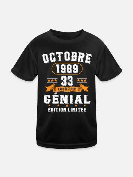 33 Ans Anniversaire Vintage Né(e) en Octobre 1989 - T-shirt sport Enfant - noir - Devant