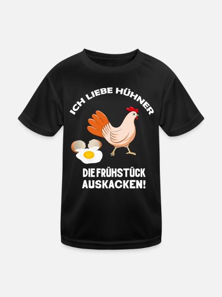 Ich liebe Hühner die Frühstück auskacken Spruch - Kinder Funktions-T-Shirt - Schwarz - Vorne