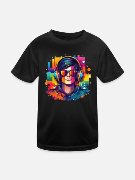 Homme portant un casque et des lunettes de soleil - T-shirt sport Enfant - noir - Devant