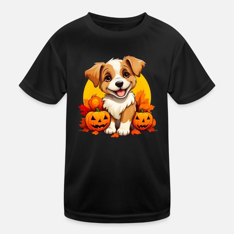 Chiot mignon avec des feuilles et des citrouilles T-shirt sport Enfant