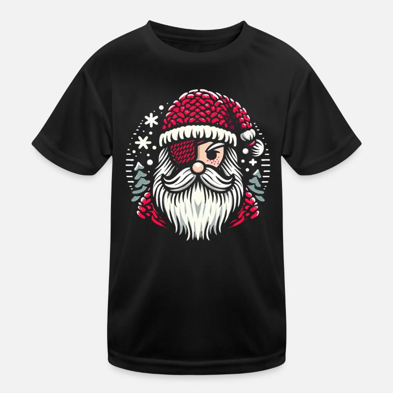 Weihnachtsmann Strickmuster mit Augenklappe Kinder Funktions-T-Shirt