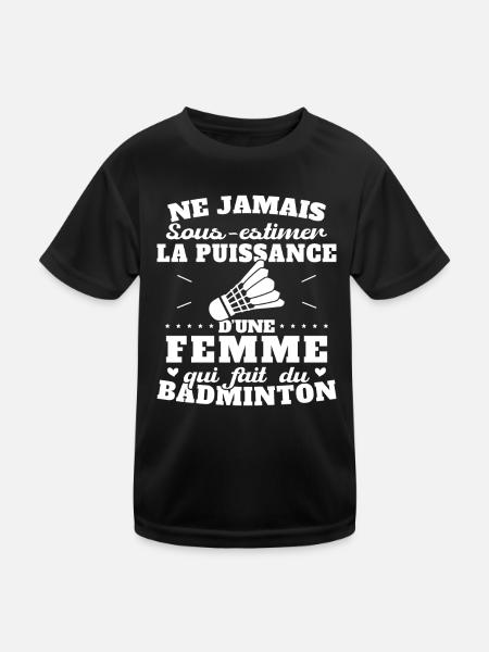 La puissance d une femme qui fait du badminton - T-shirt sport Enfant - noir - Devant