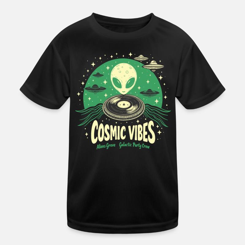 Cosmic Vibes - Kinder Funktions-T-Shirt - Schwarz