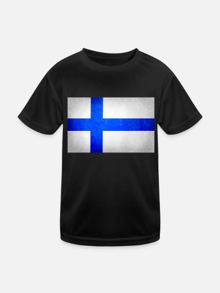 Flagge von Finnland, Finnland Flagge - Kinder Funktions-T-Shirt - Schwarz - Vorne