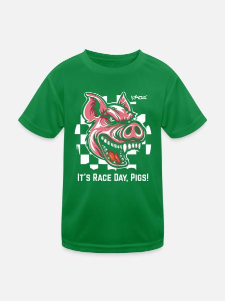 Toujours prêt pour la course, cochon drapeau à damier - T-shirt sport Enfant - vert - Devant