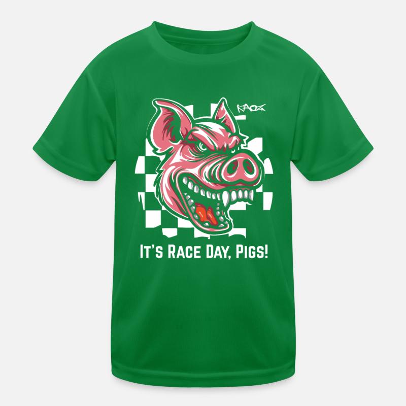 Always Ready for Race, Checkered Flag Pig Kids Functional T-Shirt