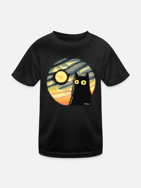 Sternen Mondlicht Mond Katze - Kinder Funktions-T-Shirt - Schwarz - Vorne