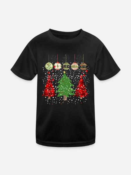 Frohe Weihnachten / Weihnachtsbaumdrucke / bunt - Kinder Funktions-T-Shirt - Schwarz - Vorne