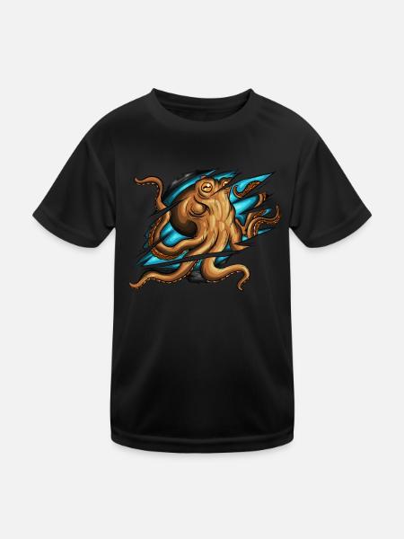 Verschobenes Kratzer Oktopus Tintenfisch Kostüm - Kinder Funktions-T-Shirt - Schwarz - Vorne