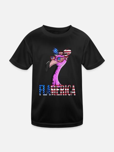 Flamingo USA Flagge Amerikanische US Flagge Vogel - Kinder Funktions-T-Shirt - Schwarz - Vorne
