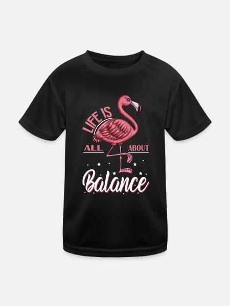 Pink Flamingo Costume Bird Life all about Balance - Kids Functional T-Shirt - black - Front