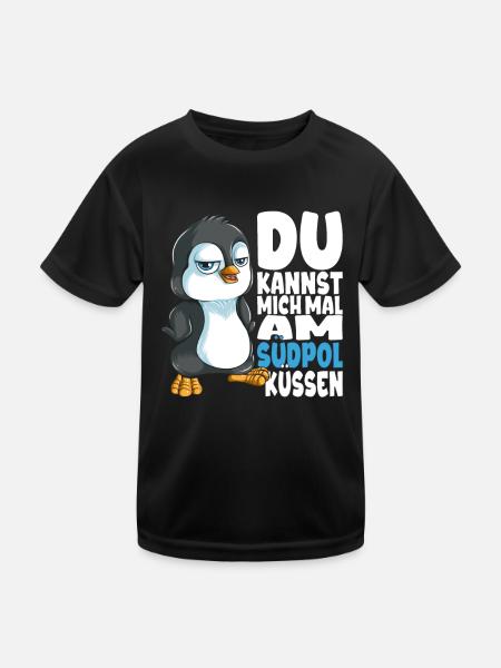 Kannst mich mal am Südpol küssen Pinguine - Kinder Funktions-T-Shirt - Schwarz - Vorne