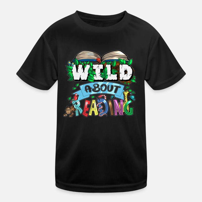 Wild About Reading Book Wilderness Animals École élémentaire T-shirt sport Enfant
