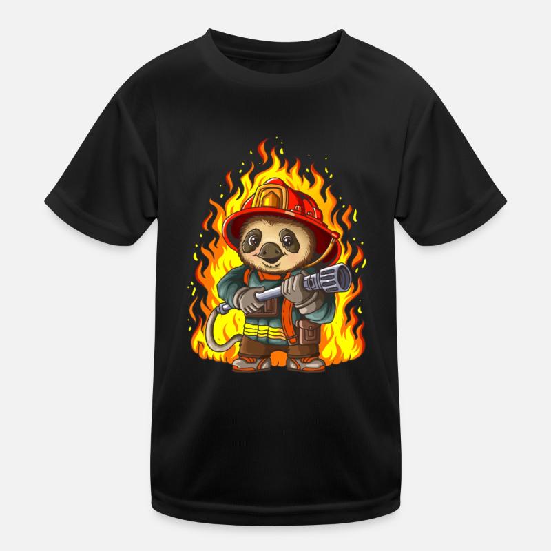 Heroic Brave Firefighter Sloth Kids Functional T-Shirt